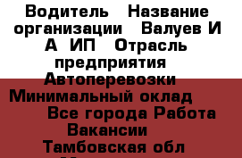 Водитель › Название организации ­ Валуев И.А, ИП › Отрасль предприятия ­ Автоперевозки › Минимальный оклад ­ 35 000 - Все города Работа » Вакансии   . Тамбовская обл.,Моршанск г.